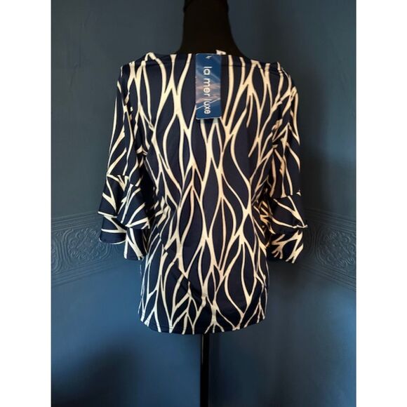 La Mer Luxe Short Sleeve Gale Top in Navy Rivera color Sz M NWT - Picture 3 of 3